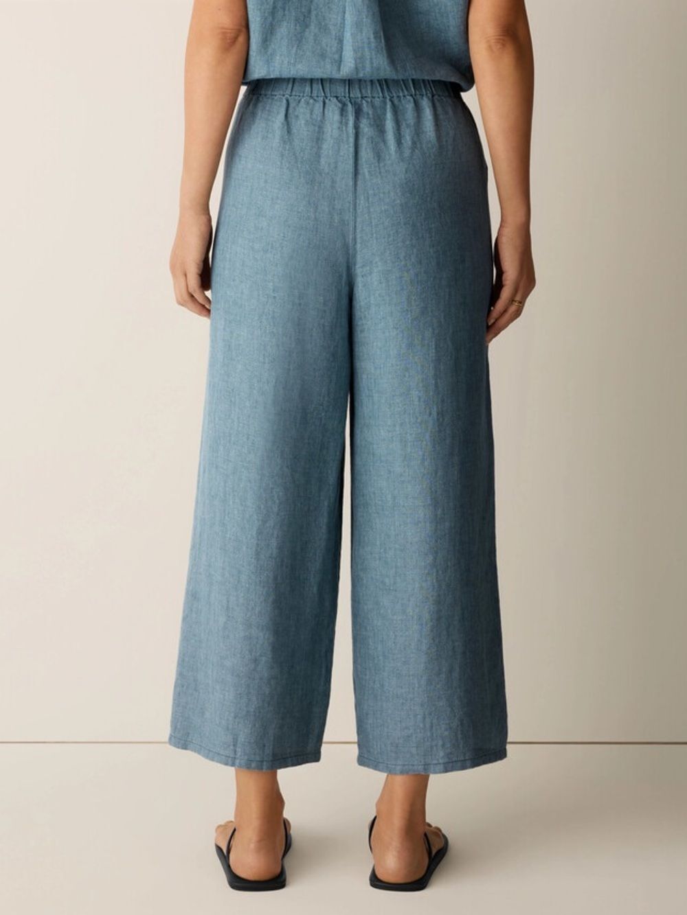 Eileen Fisher 100% Organic Linen Délavé Relaxed Wide-Leg Pants Blue Medium - Picture 6 of 13